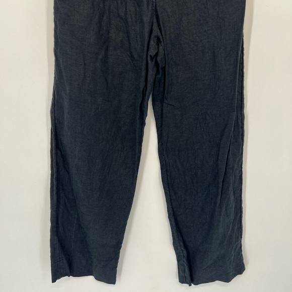 Cos Linen High Rise Straight Leg Relaxed Fit Pants In Dark Black Navy - Picture 4 of 9
